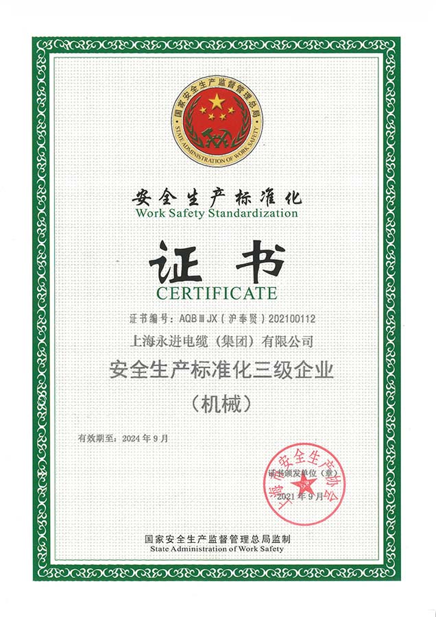 安全生產標準化證書